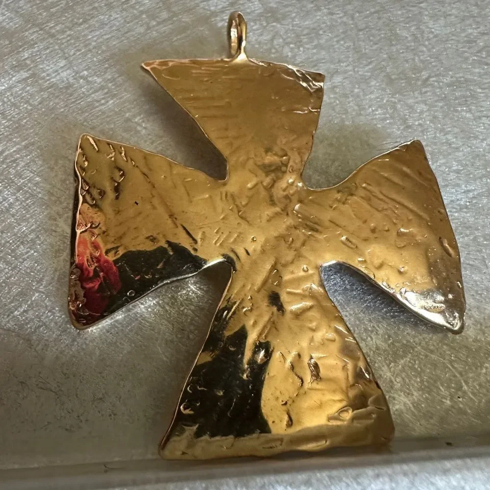 Neiman Marcus Hammered Gold-Tone Artisan Cross Pendant